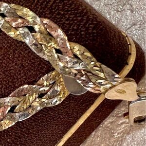Vintage Solid 925 Sterling Silver braided Flat Herringbone Tri-Tone Bracelet 925